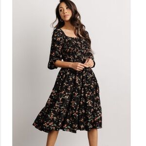 Baltic Born Marta smocked midi dress / black floral / 2XL